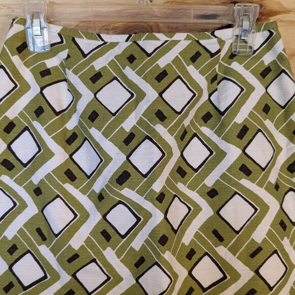 LAFAYETTE 148 Pencil Skirt Size 6 Geometric Retro Vtg 90s Green White Silk Blend - Picture 3 of 9